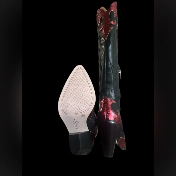 Size 5 M - Jessica Simpson Women's Rhetta Flame Knee High‎ Cowboy Boots Black - Picture 5 of 8